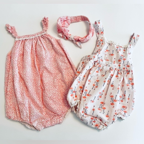 BEAUTIFUL PIPER & POSIE Romper BUNDLE with headband Baby Girl 6-9mths - LIKE NEW - Picture 7 of 8